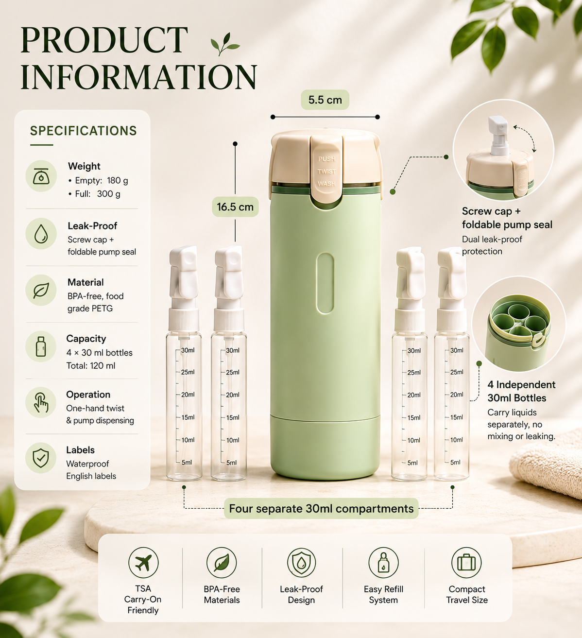 Aurova™ 4-in-1 Travel Dispenser